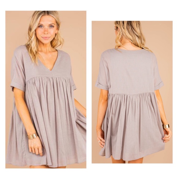 YIBOCK Gray V-Neck Cuff Sleeve Babydoll Dress/Tunic XL - Picture 1 of 12